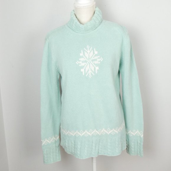 Vintage Y2K Northern Reflections Light Blue Turtleneck w/ White Snowflake Large - Picture 1 of 12